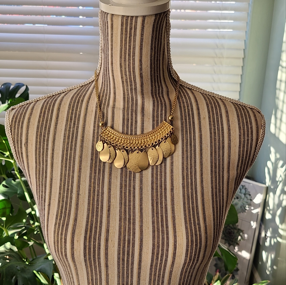 Gold Aztec Teardrop Charm Necklace